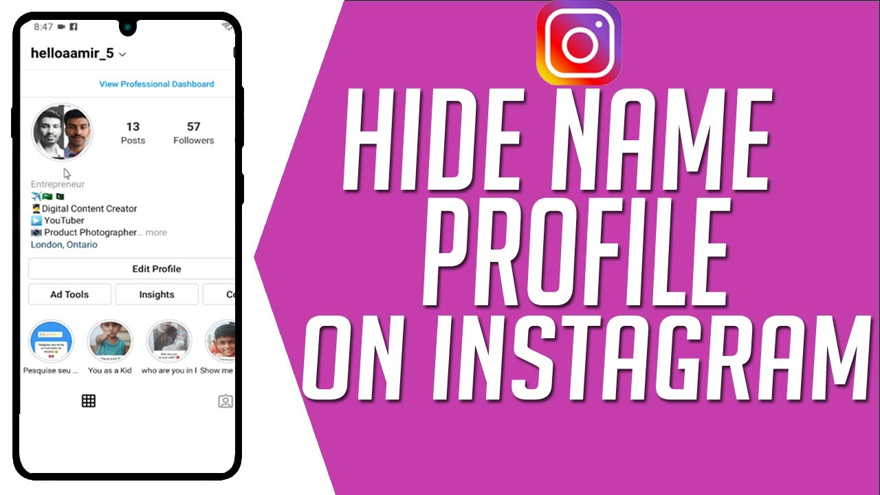 how to hide name on instagram