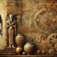 Depiction of diverse ancient artz, showcasing sculptures, pottery, and wall paintings from various ancient civilizations.